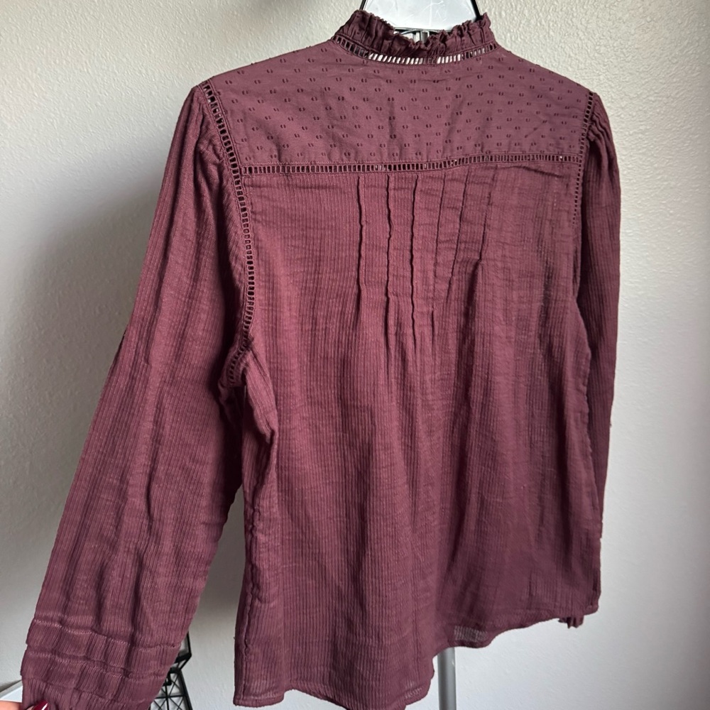 NWT FAHERTY Willa Button Front Peasant Blouse Organic Cotton Catawaba Grape Sz M - Picture 10 of 13